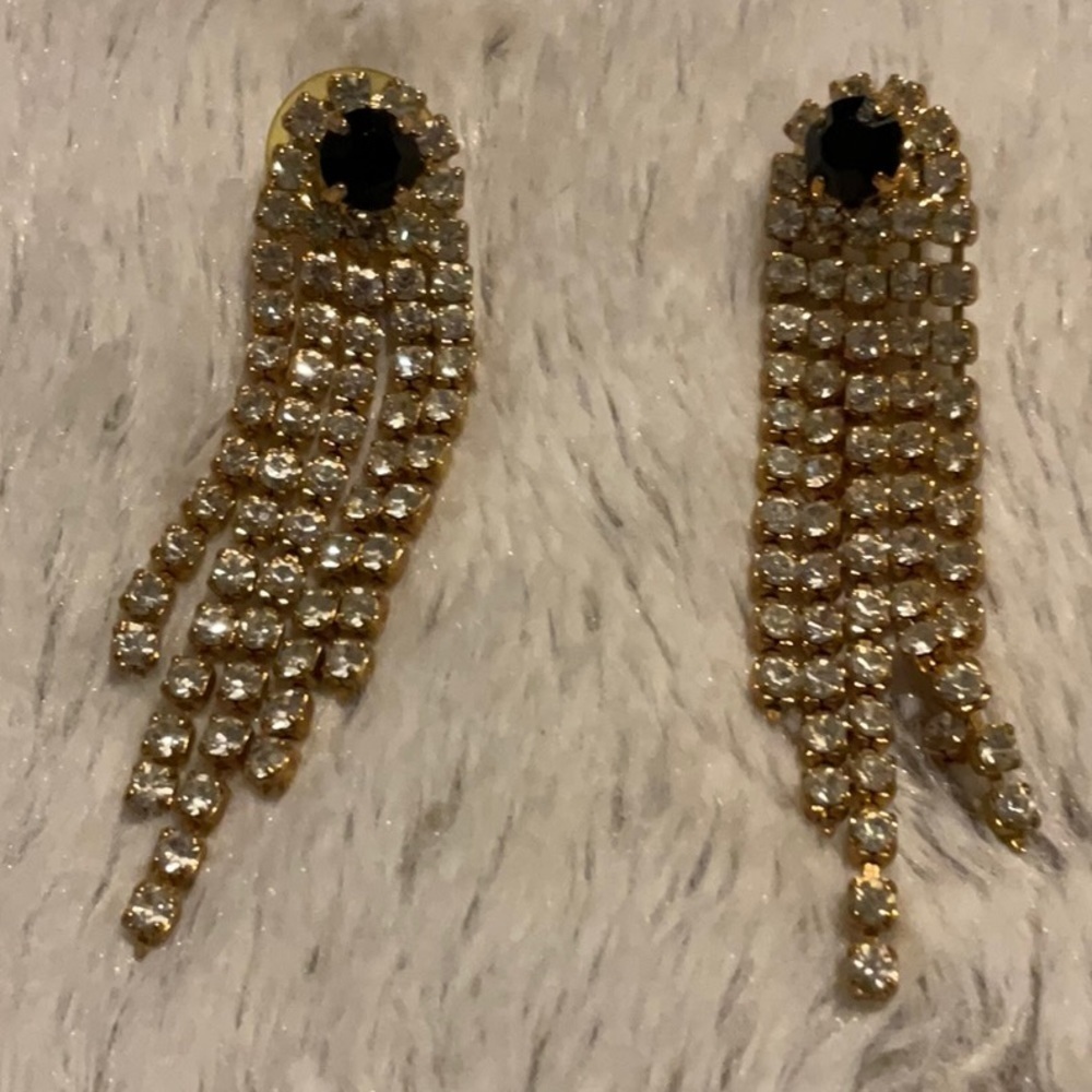 DARK stone earrings with 5 Rhinestone Streamers